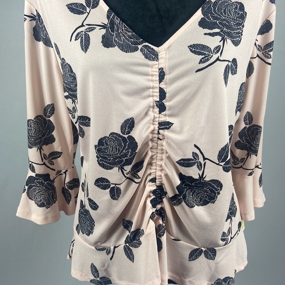 Candies 3/4 Sleeve Ruched Blouse with Bell Sleeves - Picture 3 of 9